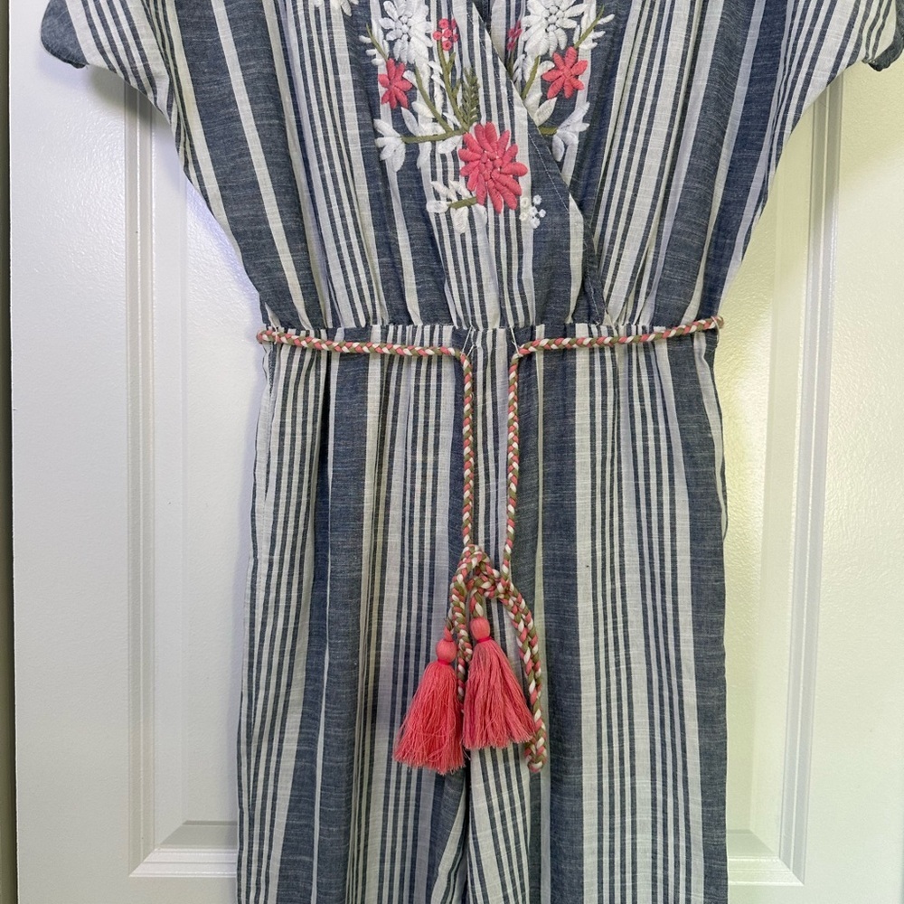 Kareena’s Striped Embroidered Tassel 100% Cotton Jumpsuit Size Large - Picture 3 of 7